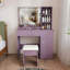 Ensemble de coiffeuse élégant avec tabouret rembourré et miroir lumineux à DEL réglable (3 modes de couleur), ensemble de coiffeuse de maquillage de chambre à coucher moderne