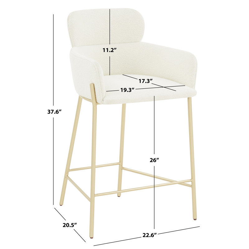 Tabouret de comptoir Tighe, Or, Velours ivoire