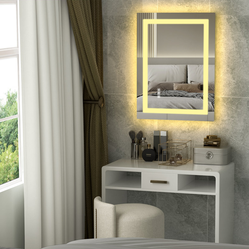 Keyshauna LED Bathroom Mirror with Frontlit and Backlit, 3 Colors Temperature & Dimmable Light Anti-fog Tempered Glass Bathroom Vanity Mirror
