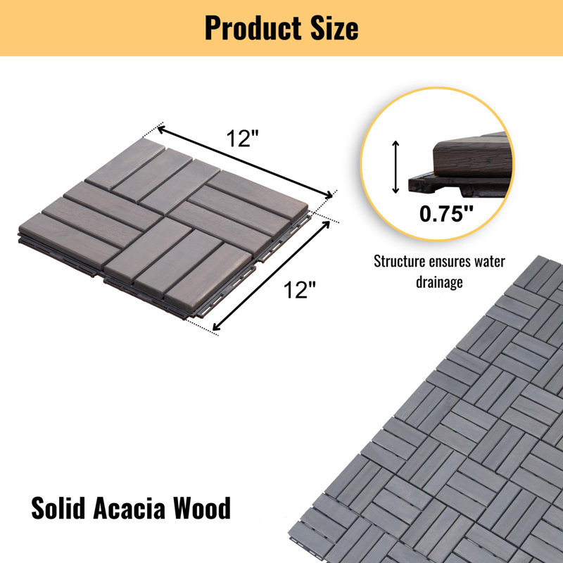 Interlocking Deck Tiles Striped Pattern, Gray