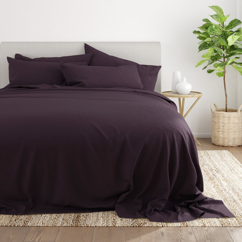 Queen Purple Microfiber Solid Sheet Set with Pillowcases
