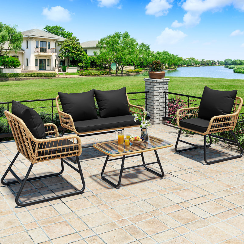 Ensemble de canapé d'extérieur Bayou Breeze 4PCS, Noir / Jaune