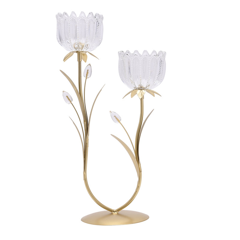 38.6Cm Glass Metal Tabletop Votive Holder