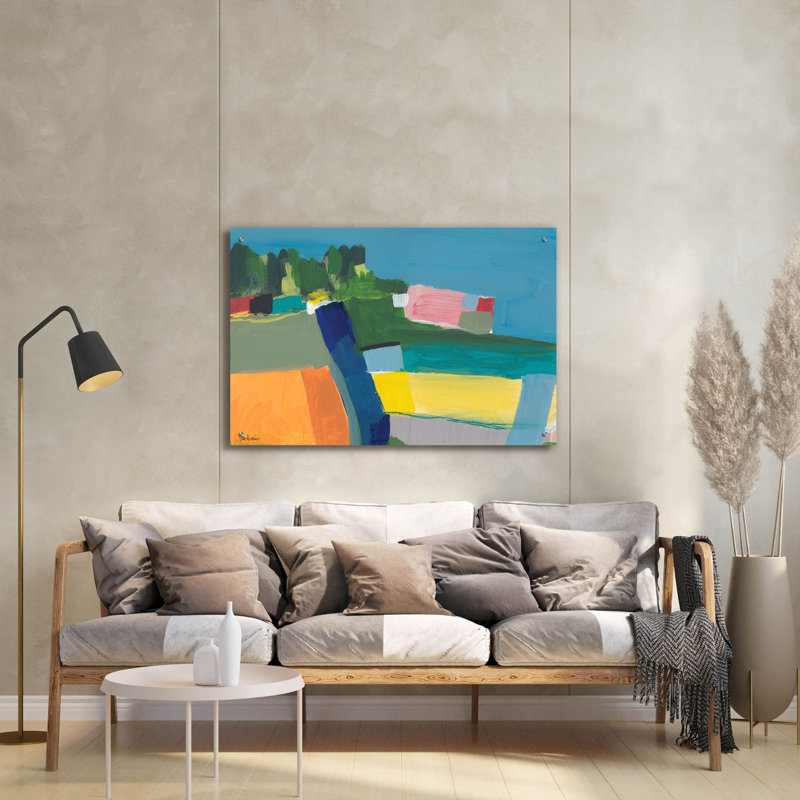 "Petite ville sur une colline n ° 2" par Jan Weiss, art mural en verre Latitude Run®, 36 po x 24 po