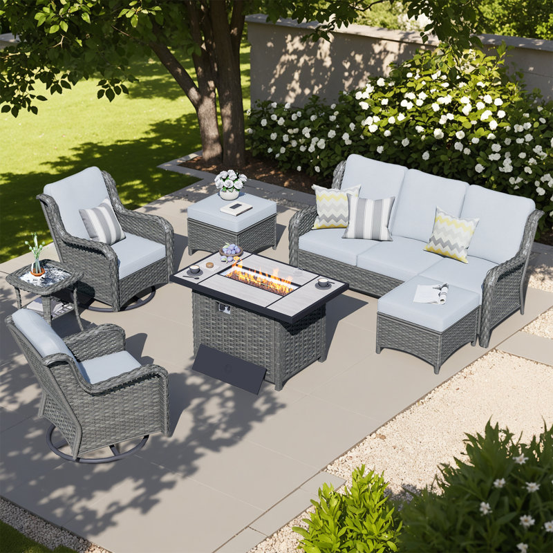 Tommy Wicker 5 - Person Patio Conversation Set with Cushions, Gray