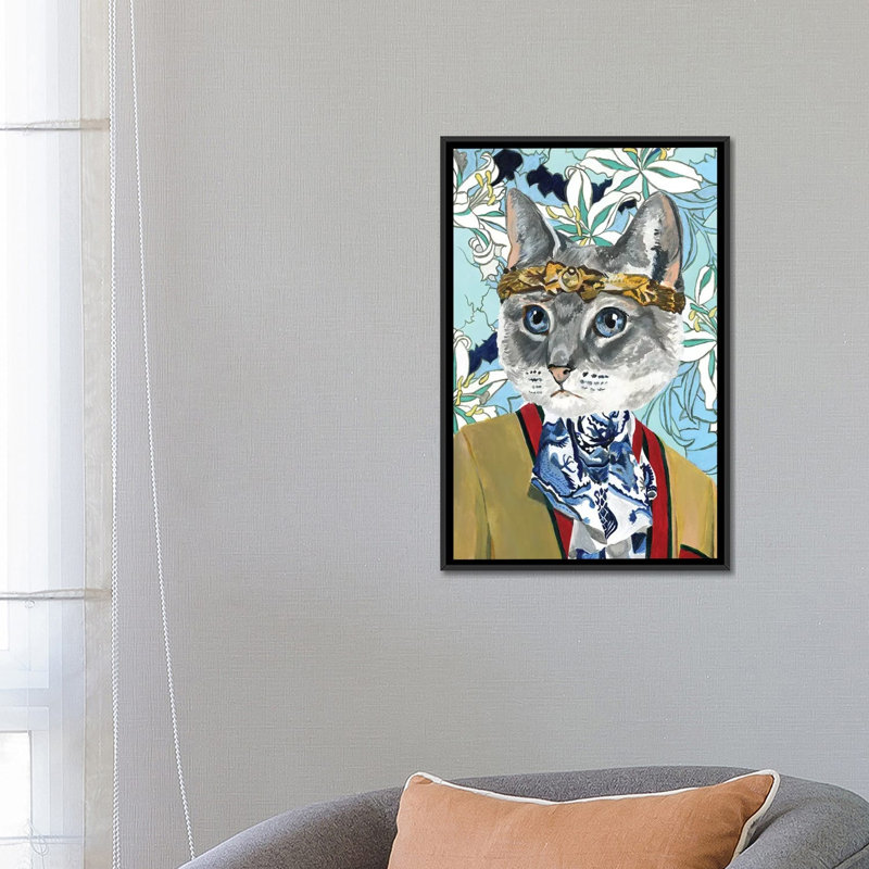 « Cat » par Heather Perry-imprimé, Pas de tapis, Toile avec cadre noir, H 26 po x l 18 po x 1,5 po