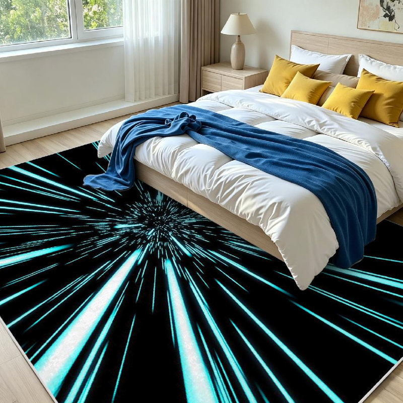 Tapis noir à volants profonds noir, Rectangle 79" x 118"