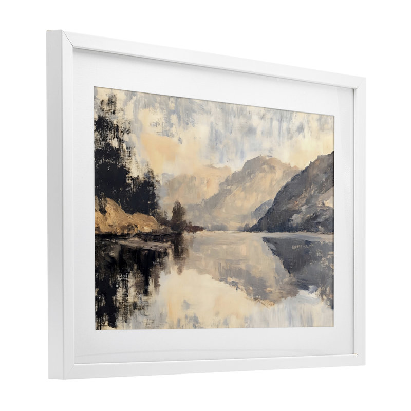 Brushed Mountain Reflection Framed Print Under Glass, design by LSR Creative Studio, 17" H x 23" W, Coastal White Frame