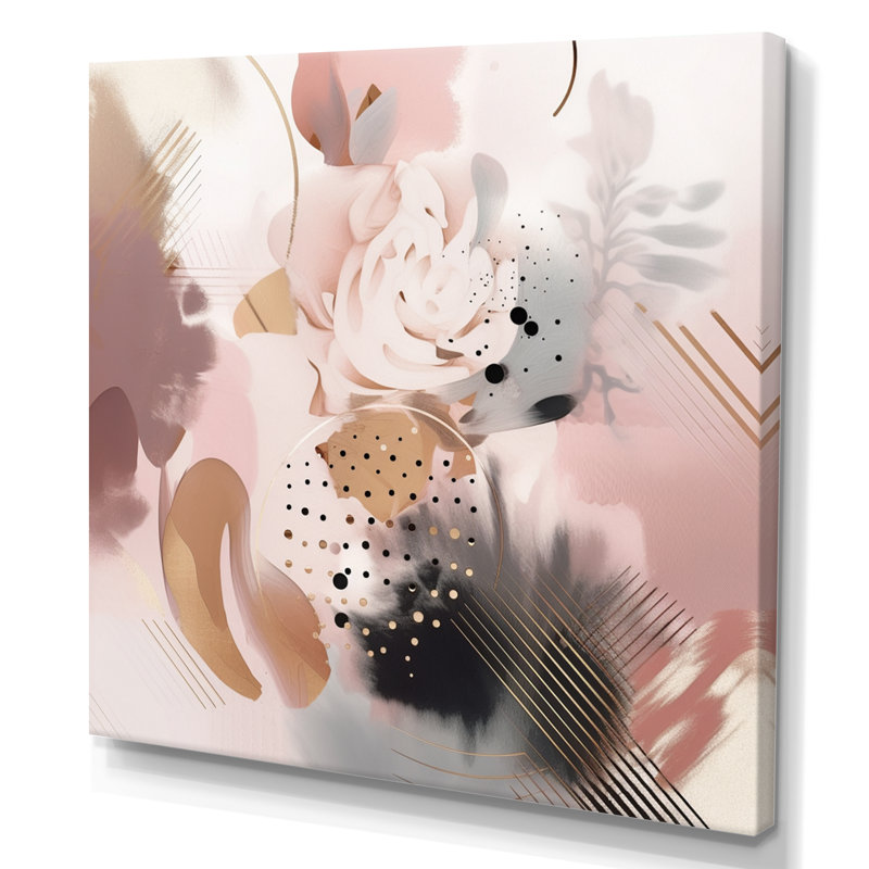 Rose rose et rayures complexes III - Formes modernes, impressions sur toile transitionnelles, H 16 po x l 16 po, Toile tendue