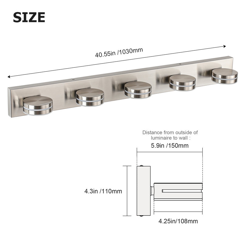 Luminaire pour meuble-lavabo moderne 5 lumières 5CCT, 5, Nickel