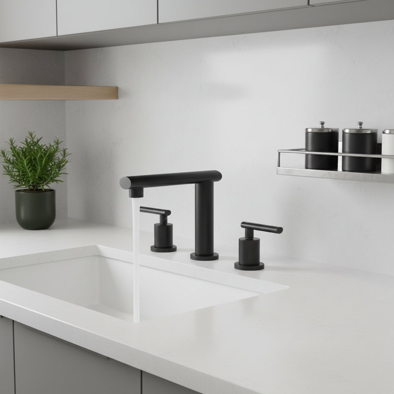 Modern Matte Black 8" Widespread 2-Handle Bathroom Faucet With Pop-Up Drain & Supply Lines, Lead-Free 304 Stainless Steel