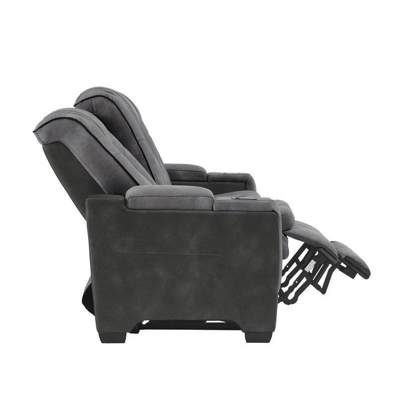75.5''Wide Breathable Leather Square Arms Power Reclining Loveseat With Storage Console And Wireless Charger, Gray