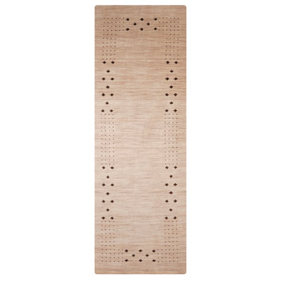 Tapis de couloir en laine noué à la main - Tapis de couloir | Couleur beige | Design contemporain contemporain | High Pile | Tapis antidérapants épais faits à la main pour le salon