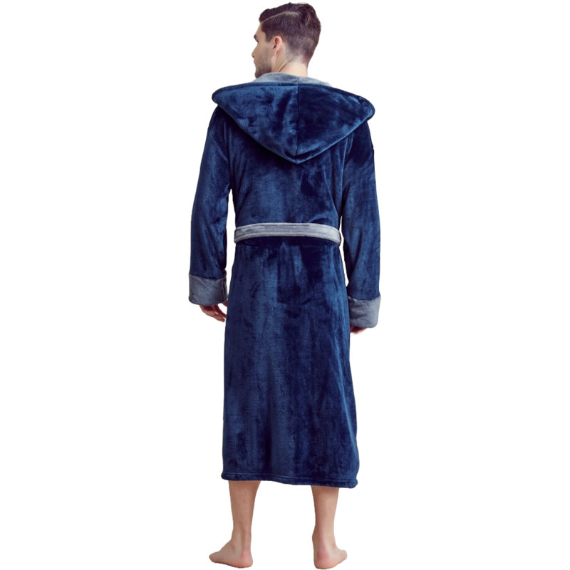 Peignoir mi-mollet avec poches et capuche Yaya, Taille unique, Bleu marine