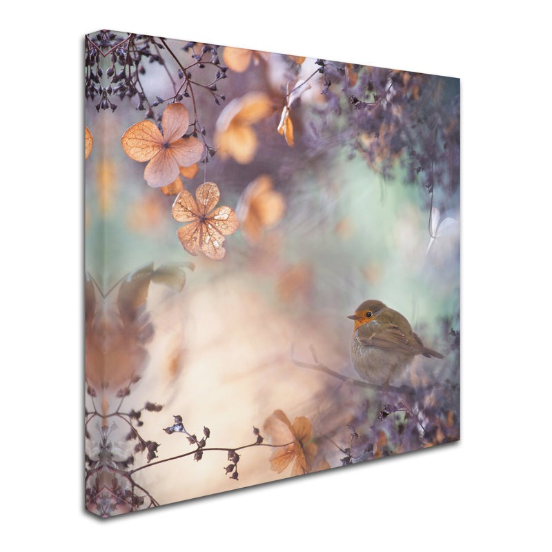 Hydrangea Fantasy Bird on Floral Frame Canvas Print