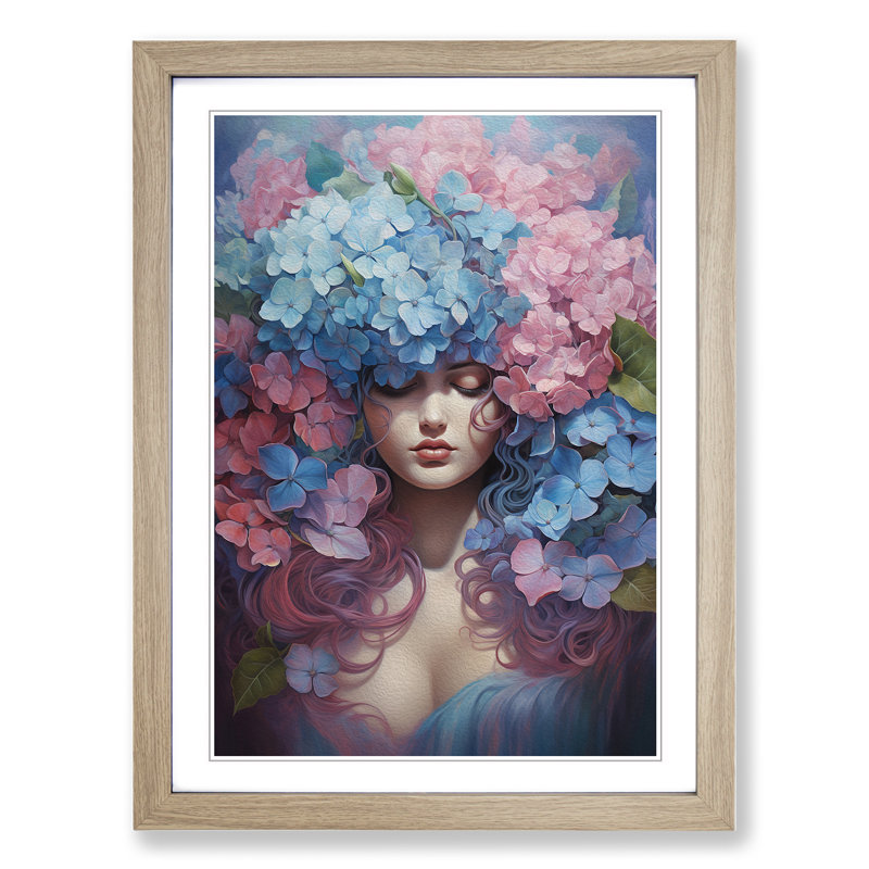 Hydrangea Symbolism - Framed Print, 34cm H x 25cm W x 2cm D, Oak Framed