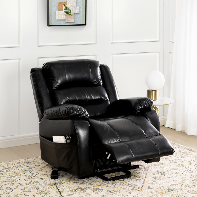 Faux Leather Lift Assist Power Recliner, Black Fuax Leather