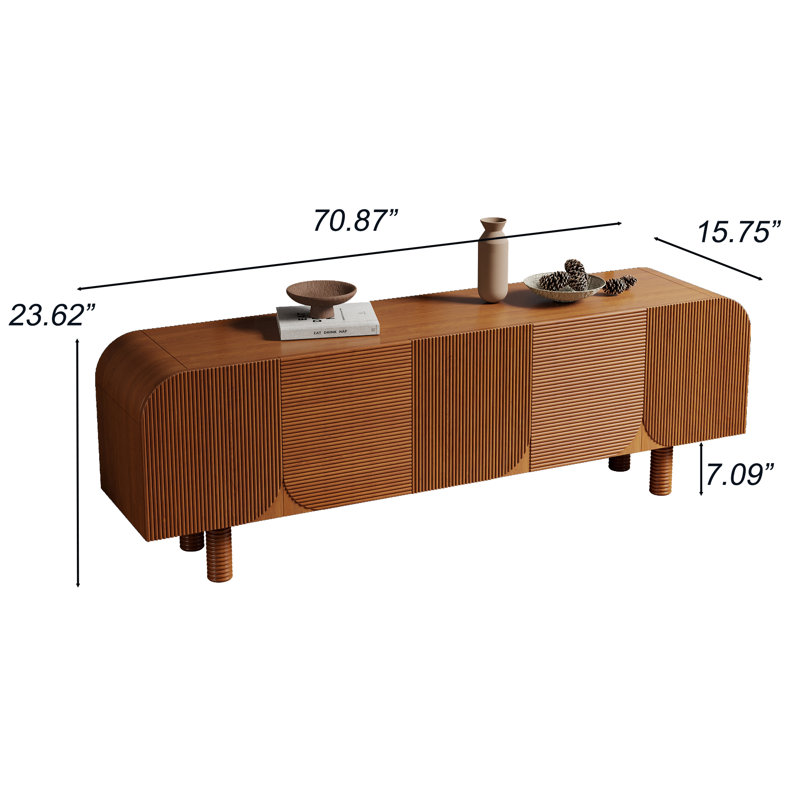71" Solid Wood Texture Media Console TV Stand, Brown