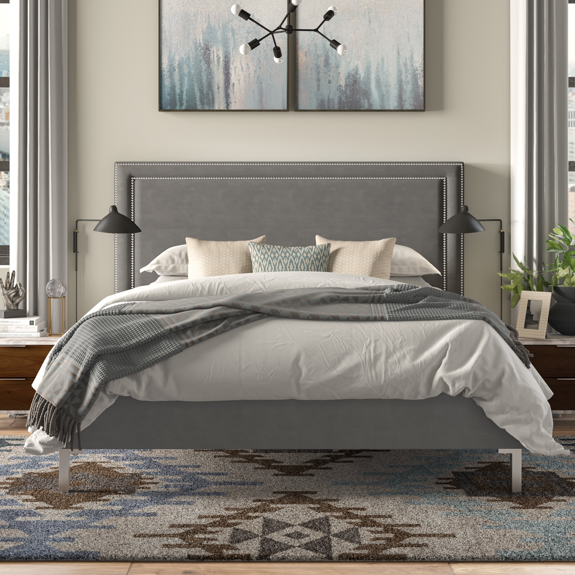 Ellis Velvet-Finish Upholstered Bed