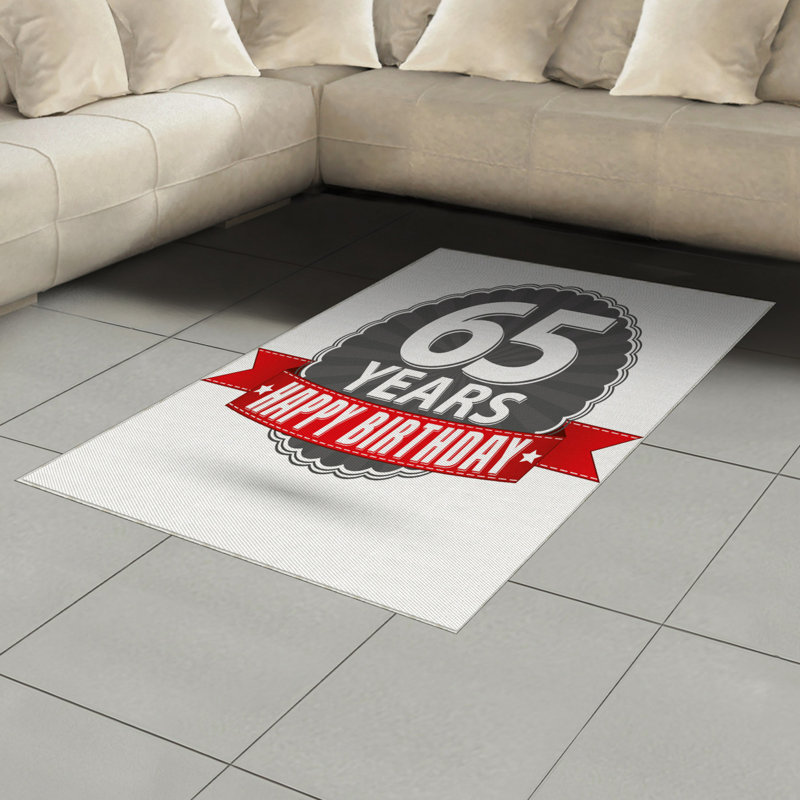 65th Birthday High Density Long Fiber Poly Threads Decorative Area Rug Carpet, Rectangle 4' x 5'8"