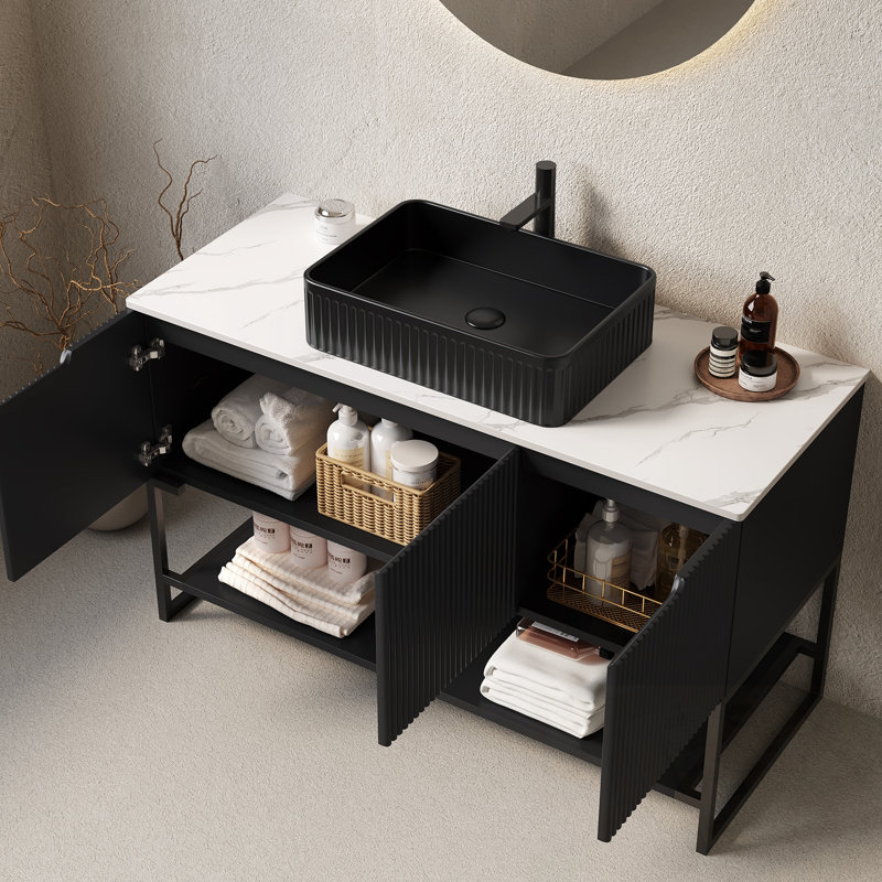Meuble-lavabo de salle de bain avec lavabo, 3 portes et tablette ouverte