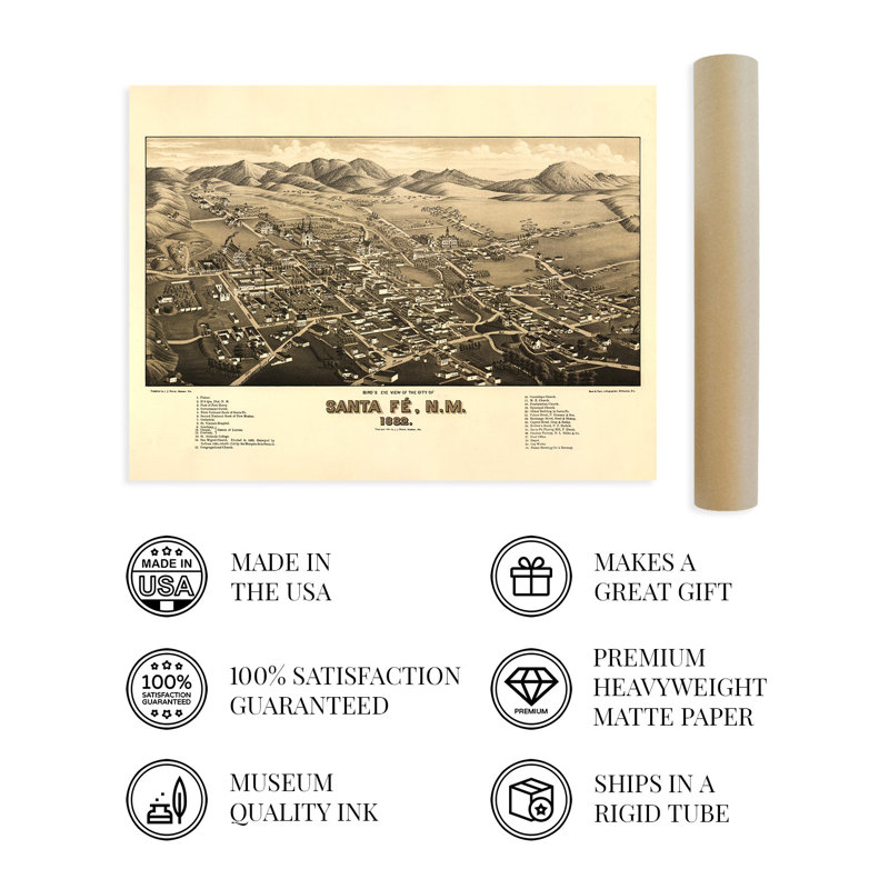 1882, Santa Fe, Nouveau-Mexique, carte sur papier, H 24 po x l 36 po x P 0,01 po