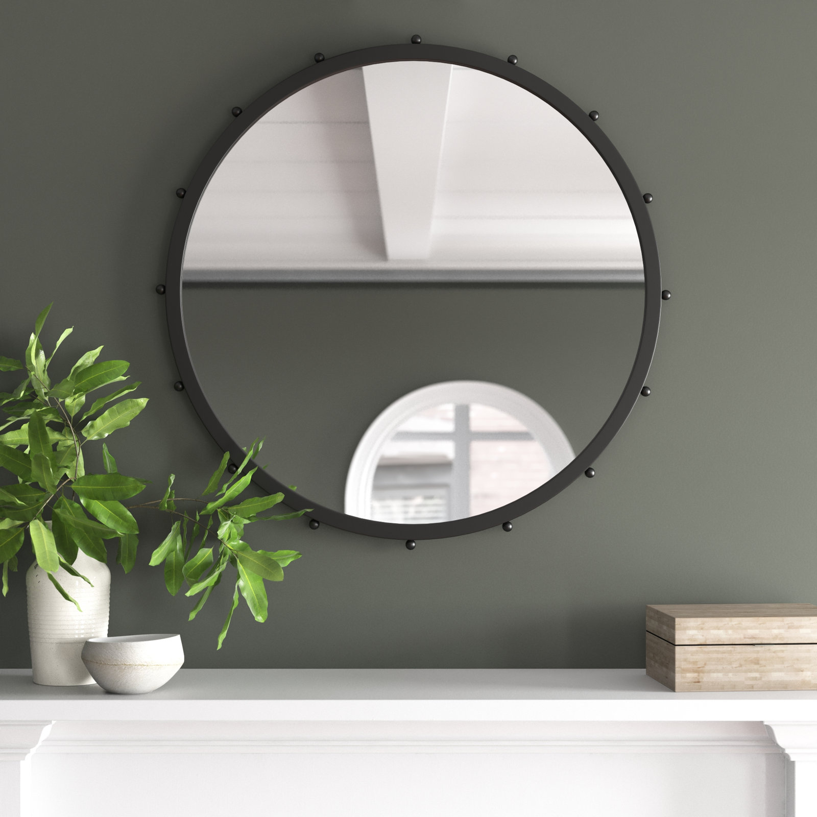 Weston Metal Round Mirror, Black, 37.6" x 37.6"