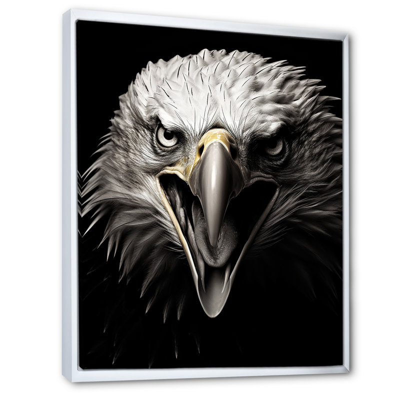 Aigle audacieux, regard fort III, Cadre flottant blanc, H 44 po x l 34 po x P 1,5 po