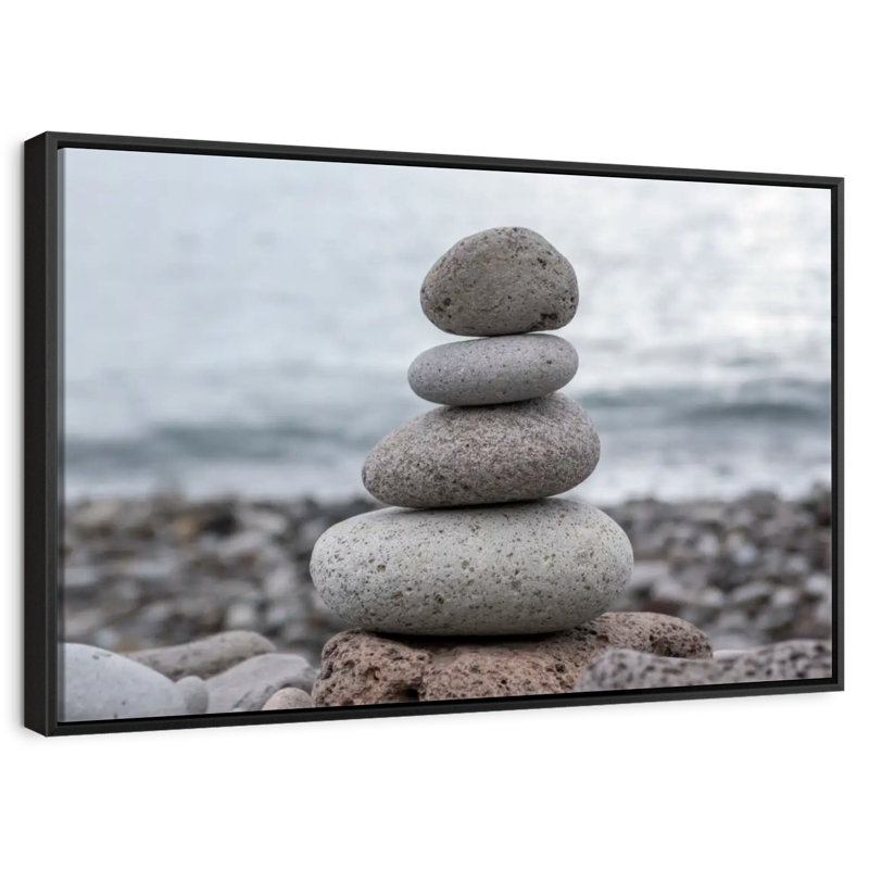 Pierres empilées, 25 po x 17 po, Cadre flottant noir