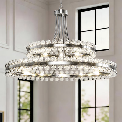 Jackeline 20 - Lustre en cristal de luxe moderne en chrome poli de 38 po pour la salle à manger ou le salon
