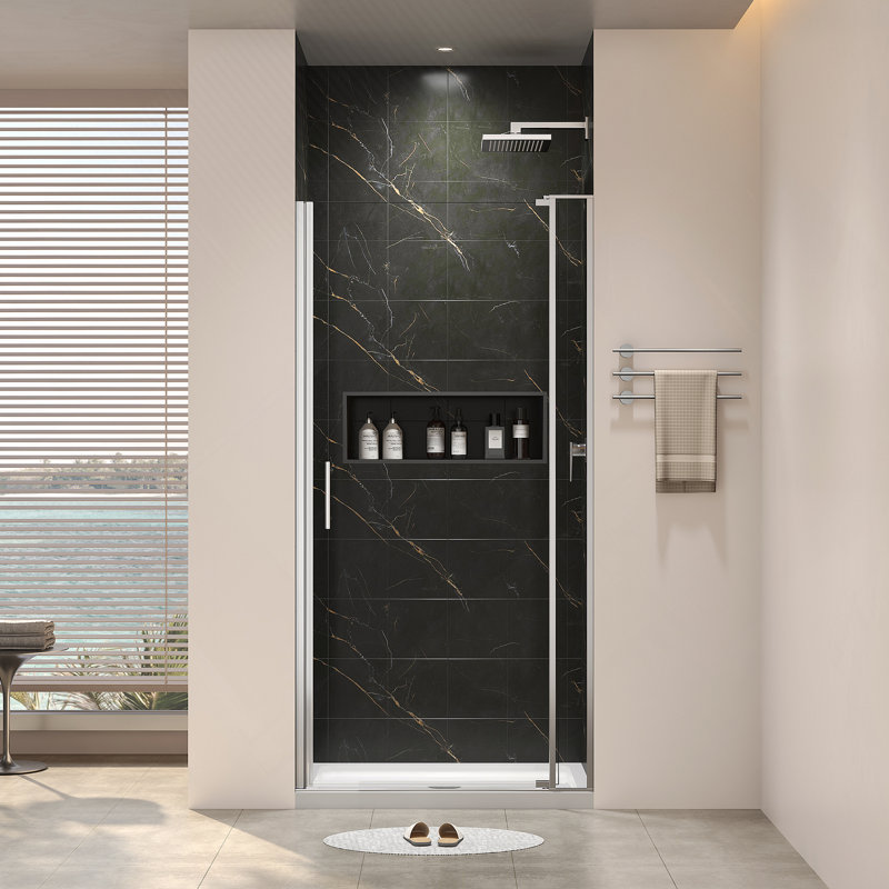 Universal Pivot Shower Door For Bathroom, Brushed Nickel