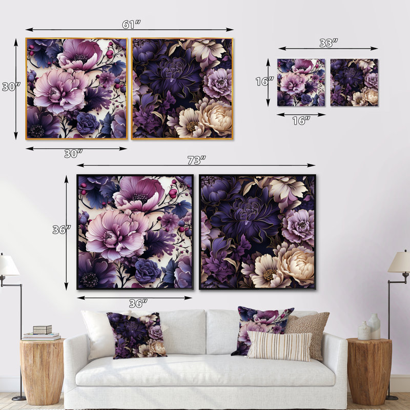 Thame - Ensemble de 2 collages floraux carrés, H 30 po x l 61 po, Toile tendue