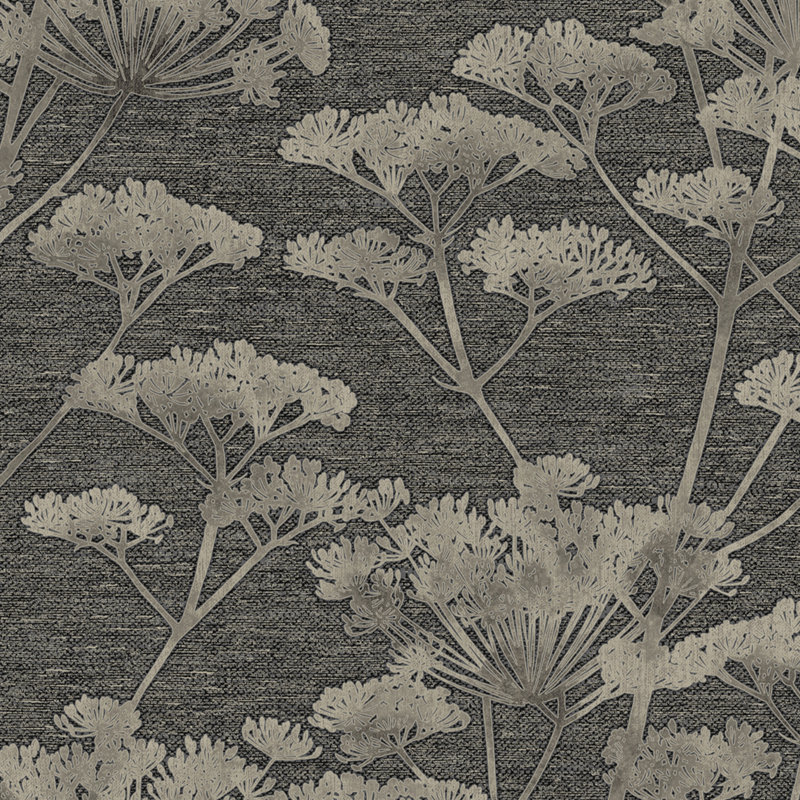 Floral Metallic Wallpaper Double Roll, Black/Gold