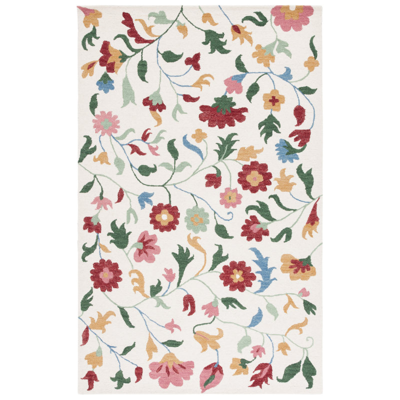 Abhinandan Hand Tufted Wool/Cotton Performance Floral Rug in Red/Green/Ivory, Rectangle 8' x 10'
