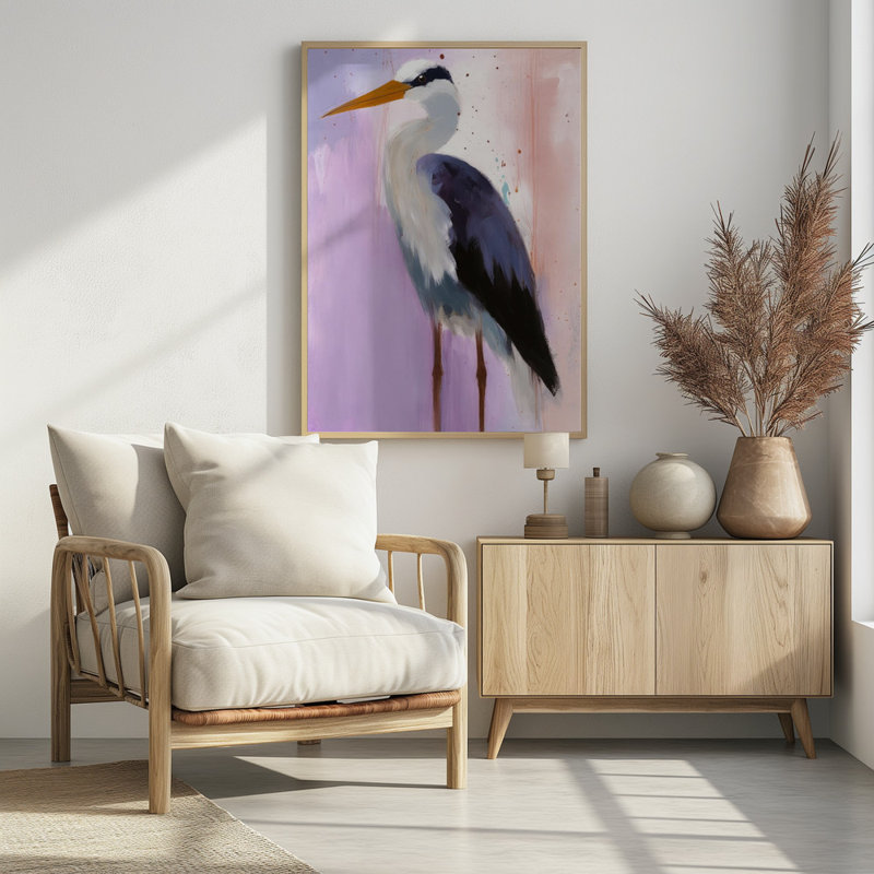 "Cigogne", art mural texturé encadré, Cadre doré, H 14 po x l 10 po