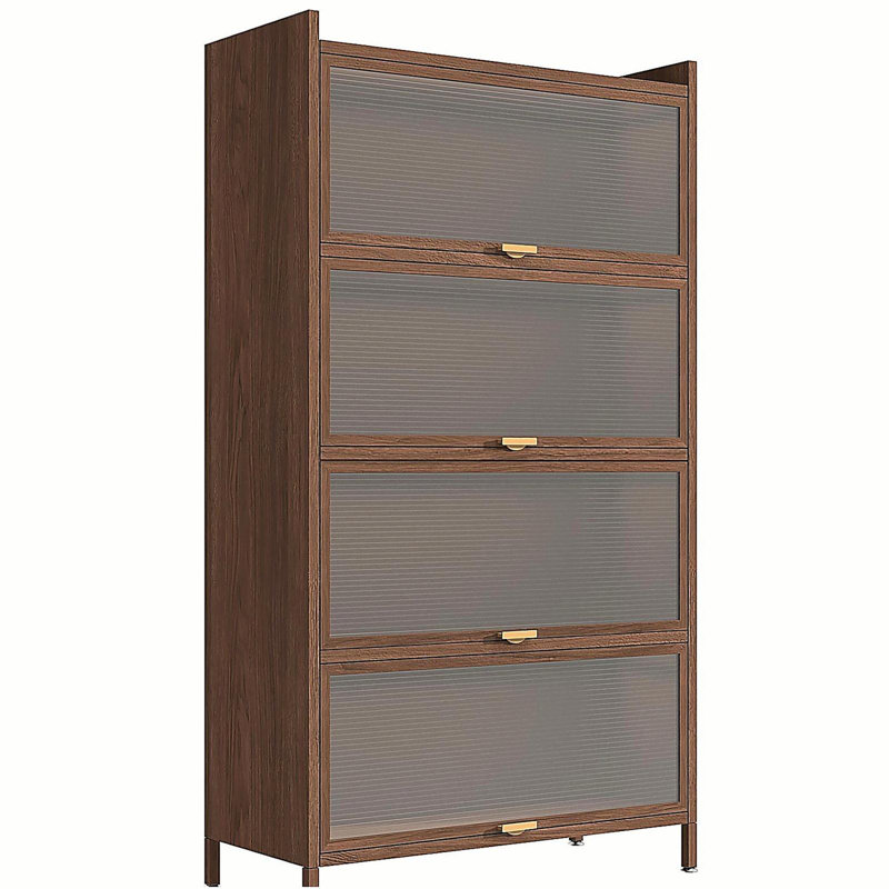57'' Tall Metal 4 Flip Doors Cabinet, Bookcase with Storage, (4 Shelves) 56.69”H x 31.5”W x 13.8”D