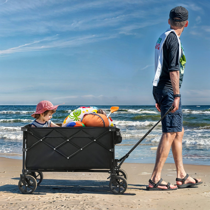 Heavy Duty Collapsible Foldable Wagon Utility Wagons Carts with Big Wheels and Brakes, 42.1" H x 23.6" W x 38" D