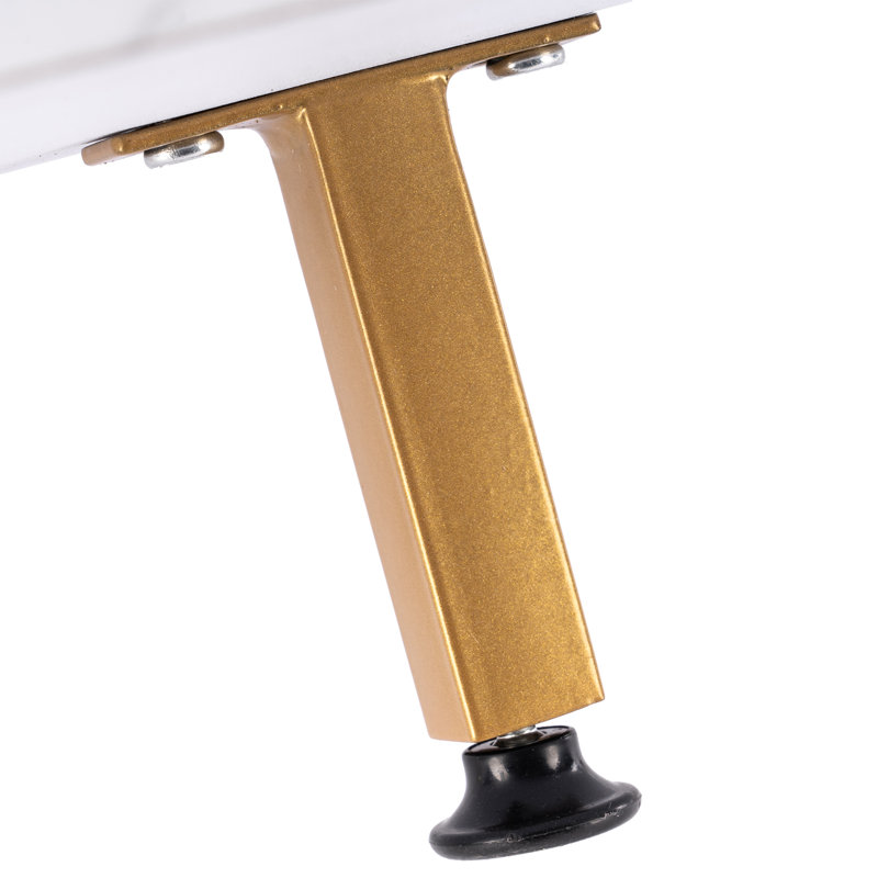 39.37in White Marble-look Density Board Tabletop Gold-painted Iron Frame Rectangular Double-layer Coffee Table 