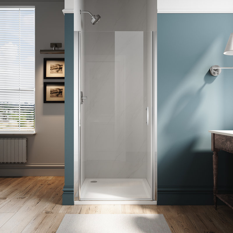 FPivot 28 x 72 in. Frameless Pivot Shower Door with 1/4'' Tempered Glass and Stainless Handle,  Chrome Finished Pivot Door