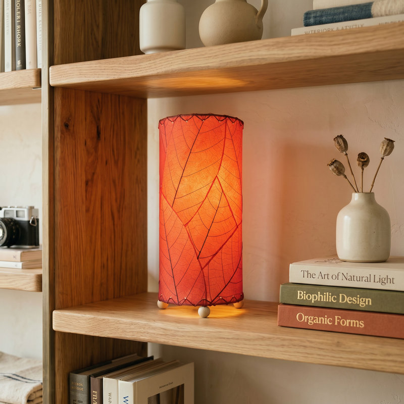 12 Inch Cocoa Leaf Cylinder Table Lamp Red, Red