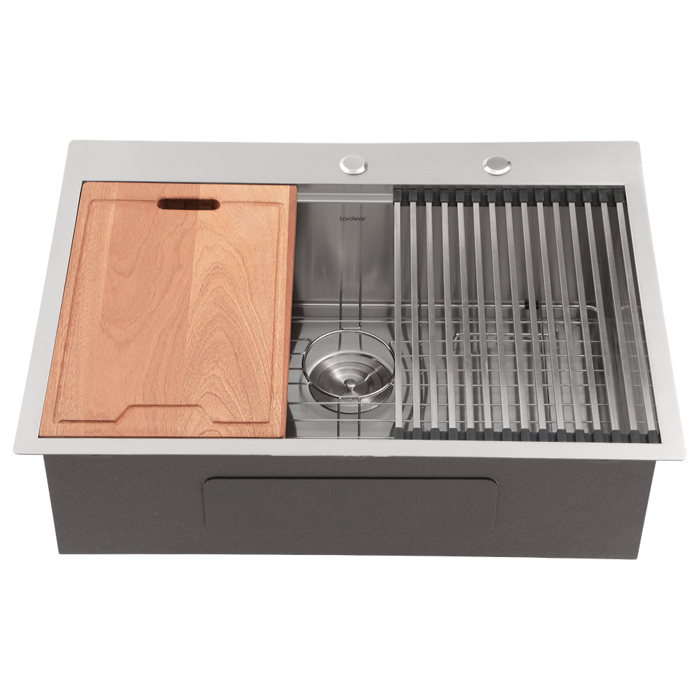 28" L x 22" W Drop-in Workstation Kitchen Sink 16 Gauge Stainless Steel Kitchen Sink Topmount Sink Lordear