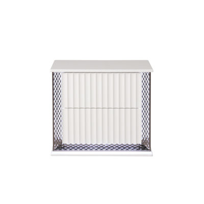 Fabio Contemporary Style 2-Drawer Nightstand Made With Diamond-Patterned Side Accents With LED Lighting And Wood In White Finish(Includes Only Nightstand)