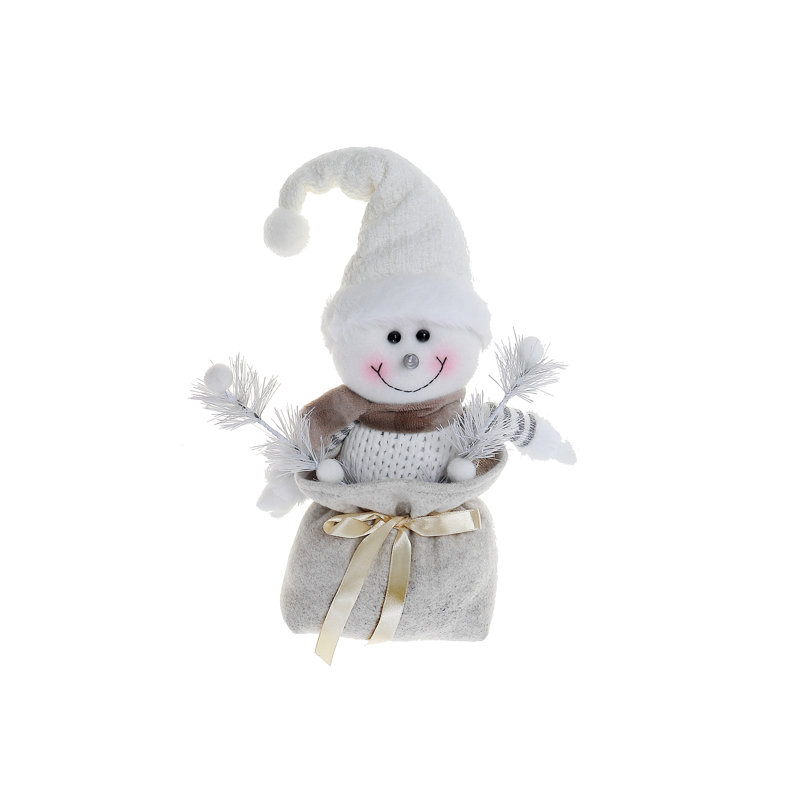 Bonhomme de neige en peluche assis dans un sac