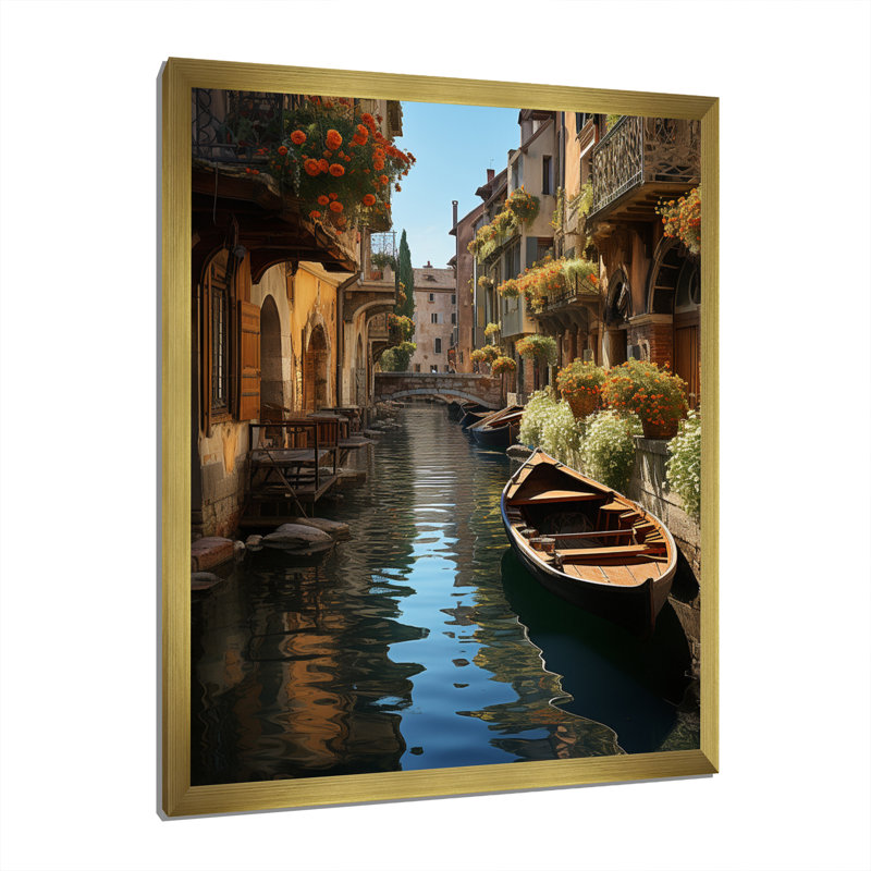 Art français sur toile, "French charme canal", H 32 po x l 24 po x P 1 po, Encadrement doré