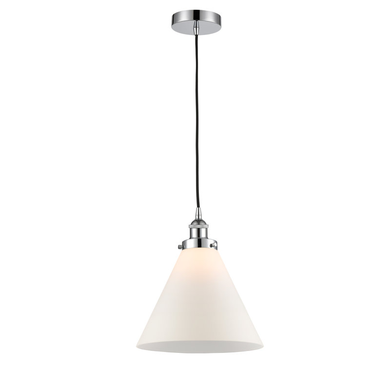 Mini-luminaire suspendu 1 lumière Cone, Blanc mat, Chrome poli