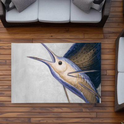 Gold swordfish Bathroom Gold Outdoor Area Rug | Home Decor