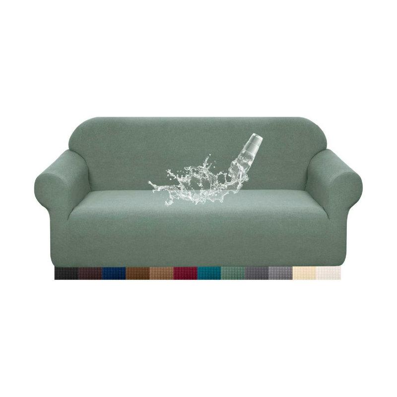Polyester Box Cushion Sofa Slipcover, Green