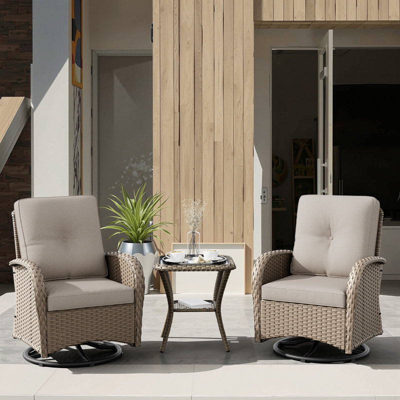 Chaises pivotantes d'extérieur avec coussins 3 pièces Maximos, Naturel, Beige