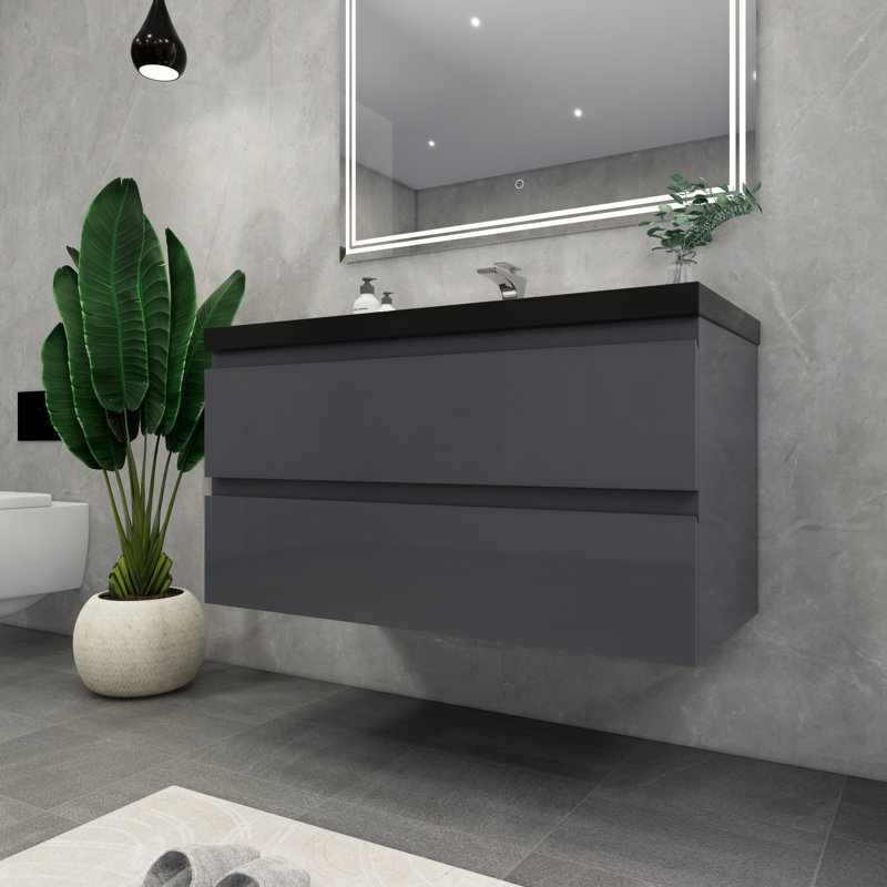Castin 41.5'' Single Bathroom Vanity with Acrylic Top, Glossy Gray