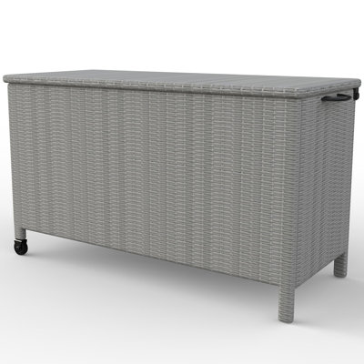 Medium Outdoor Wicker Storage Box, PE Rattan Patio Storage Chest with Steel Frame, Compact Deck Storage Box for Cushions, Toys & Outdoor Essentials